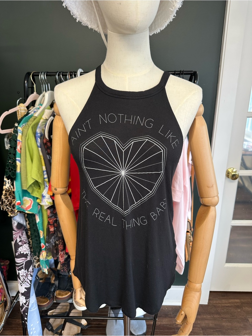 Black Graphic Halter Tank Top - Heart Design